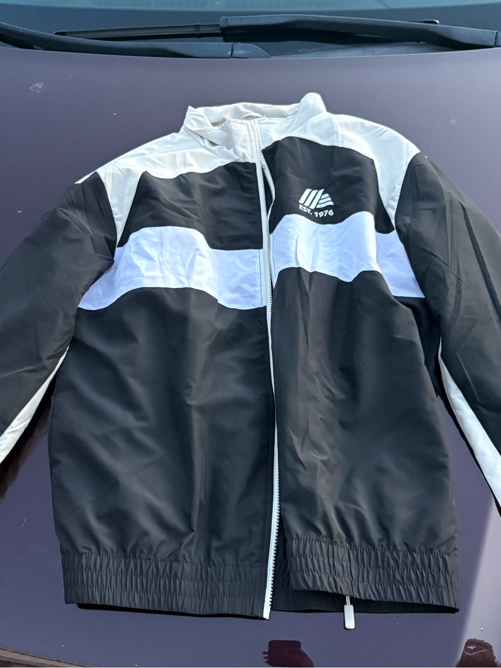 Black & White Men's Windbreaker Jacket with Contrast Stripe